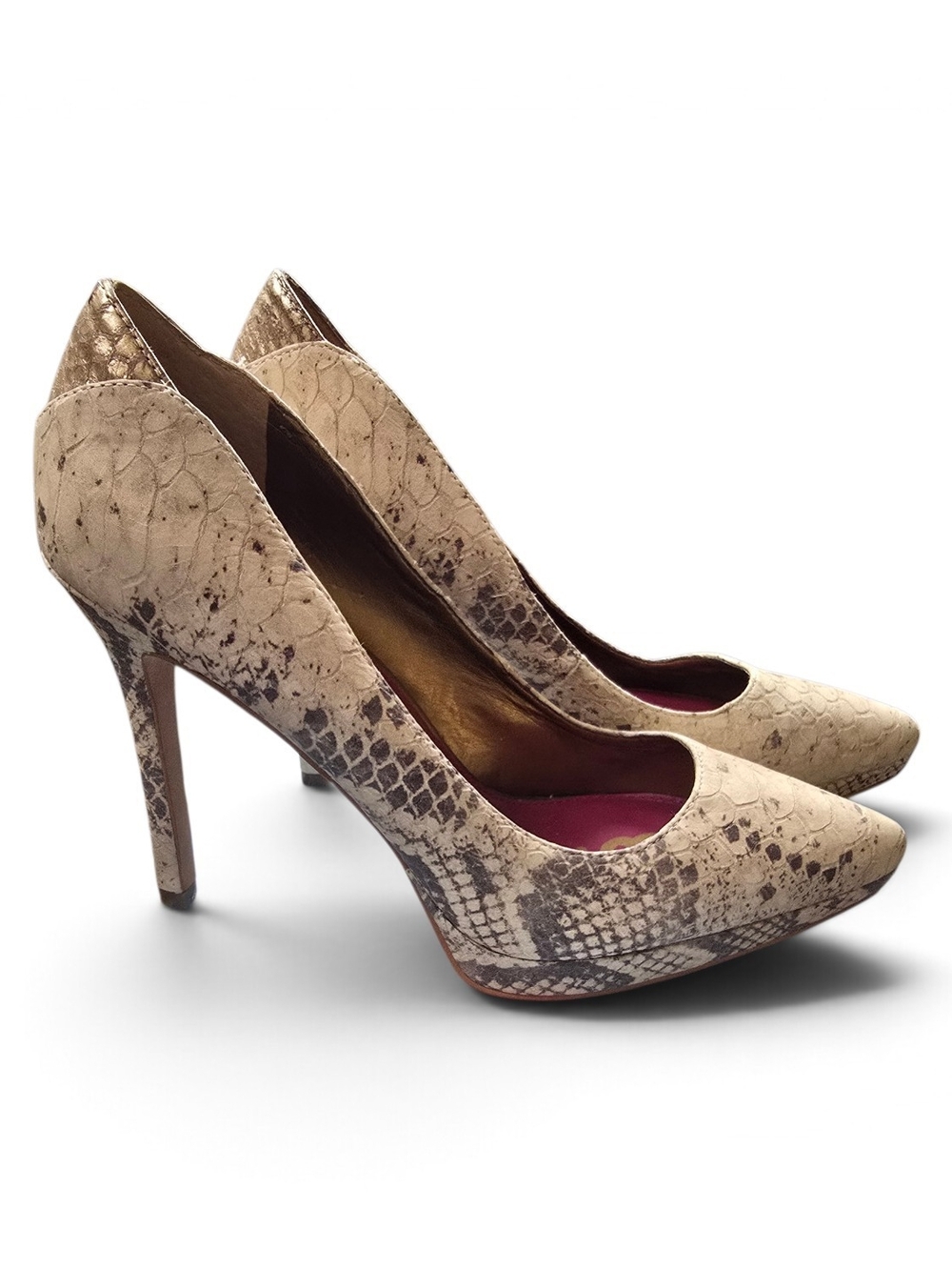 Sam Edelman Beige Snake-Print Pointed Toe Stiletto Pumps